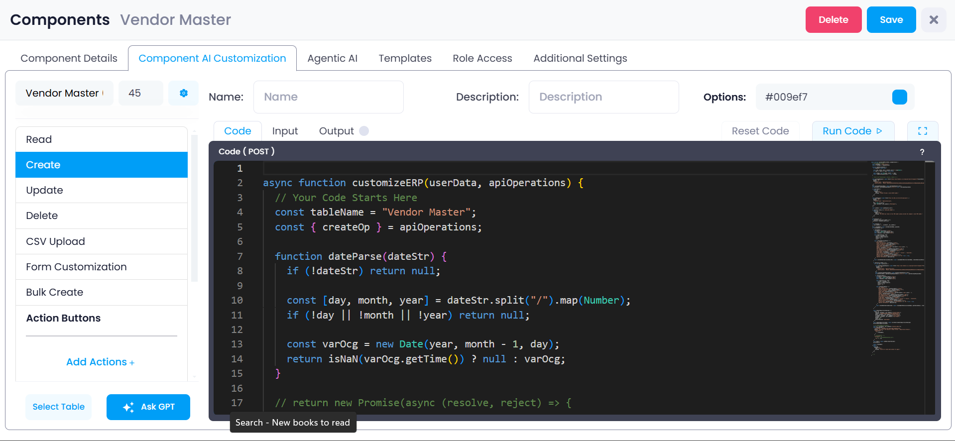 Component AI Customization Interface