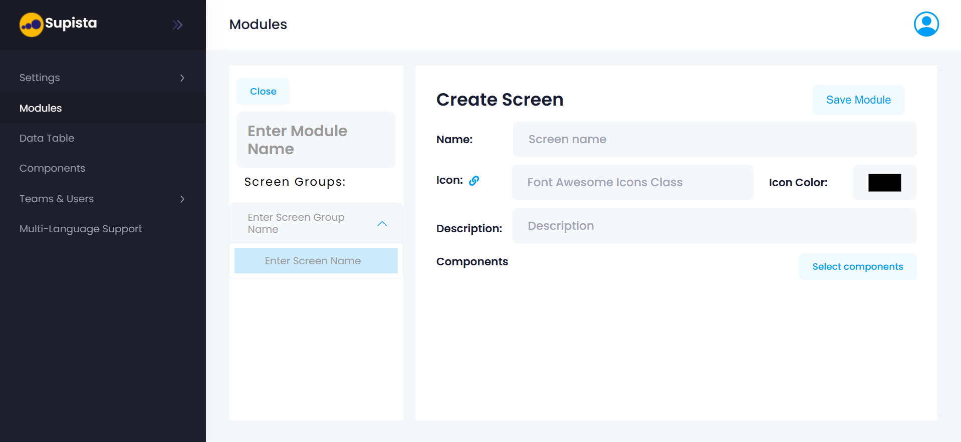 Create Screen Interface