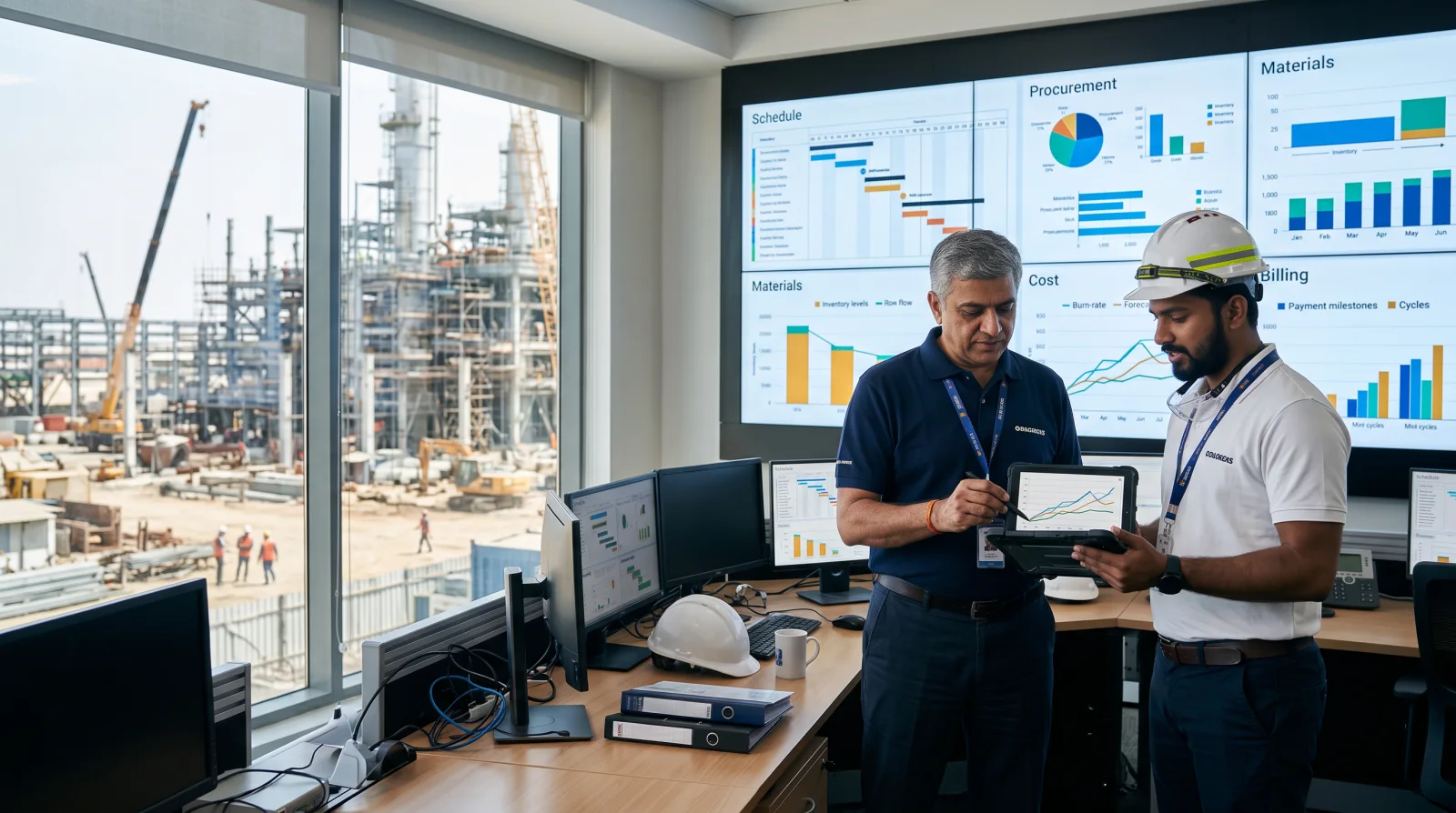 EPC project leaders using connected project controls at an industrial construction site
