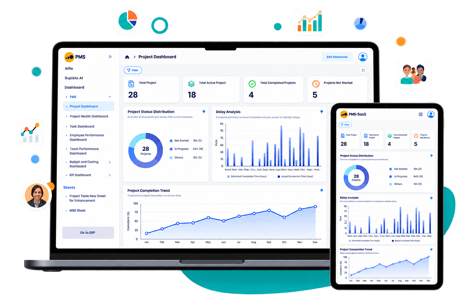 Supista project management dashboard with project analytics