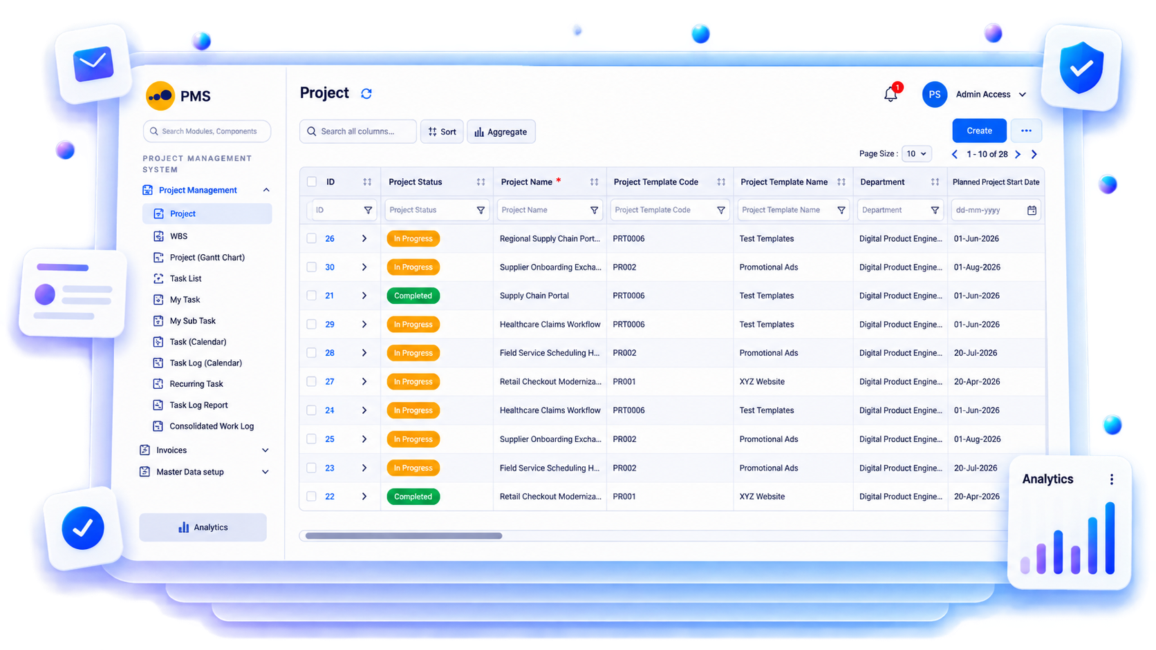 Supista project status and workload tracking dashboard